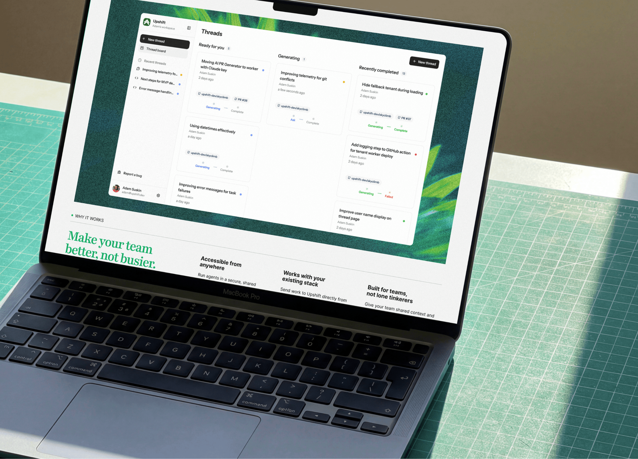 Upshift web app on a laptop