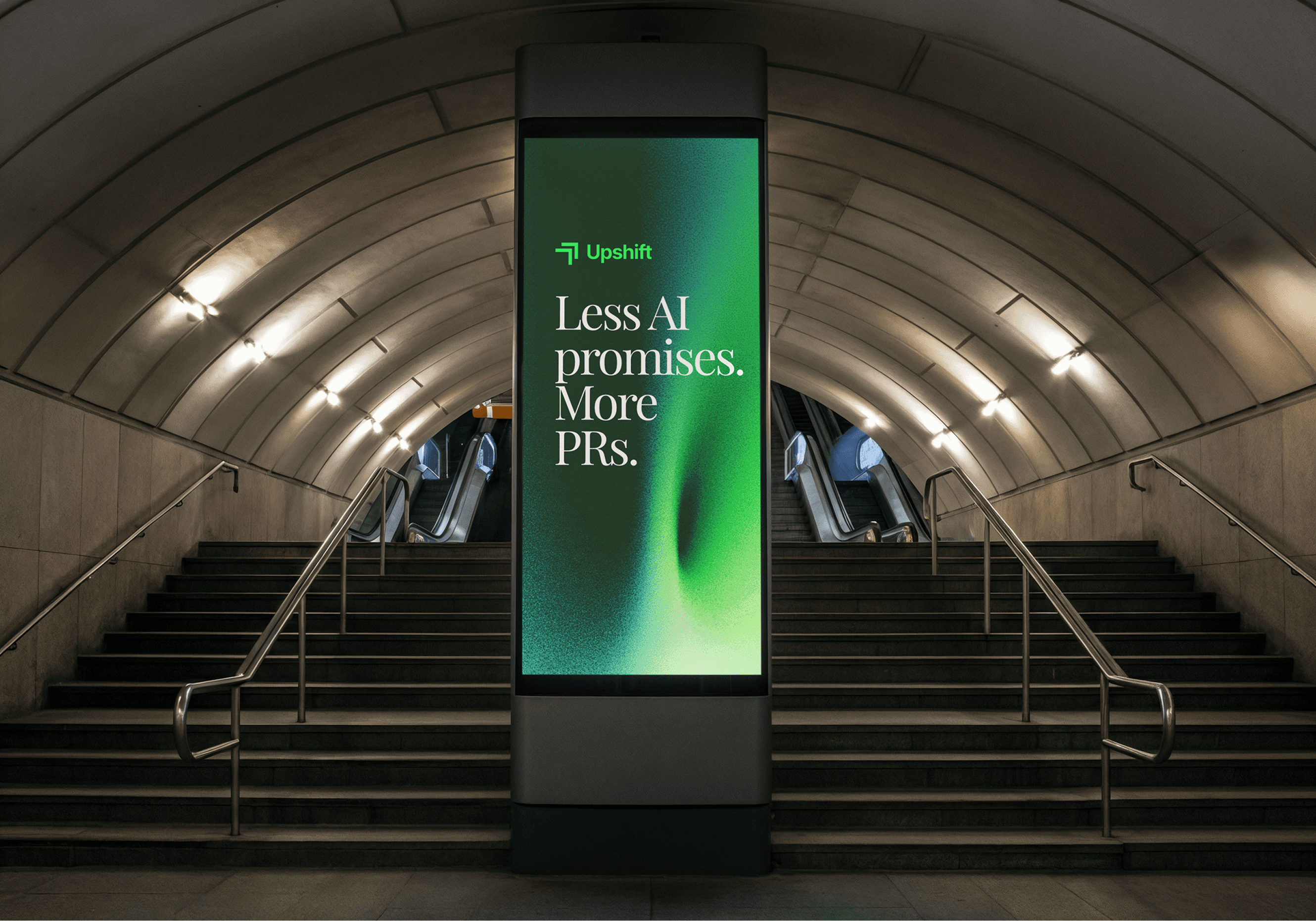 Upshift poster in a subway station